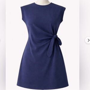 Cable & Gauge (1XL) Navy Shortsleeved Knot-Detail Casual Relaxed-fit Mini Dress
